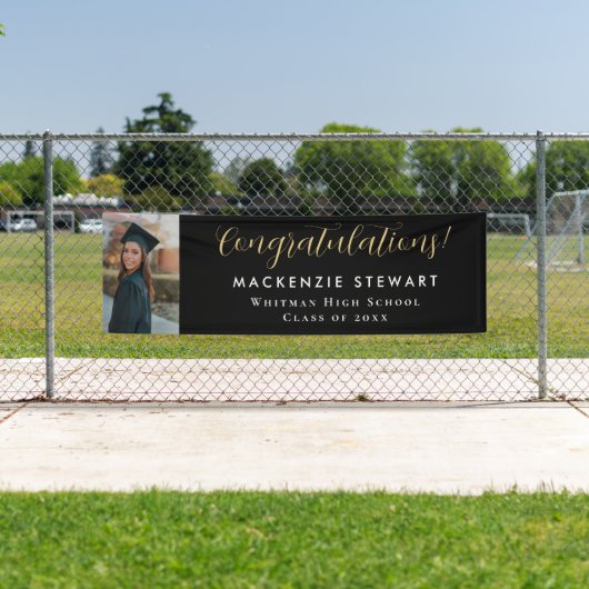 Elegant eenvoudig Gold Script Photo Afstuderen Spandoek (Insitu)