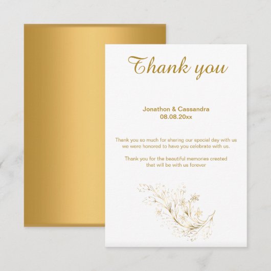 ELEGANT EENVOUDIG GOUD BLAD GOUD ACHTERKANT DANK U KAART (Voorkant / Achterkant)
