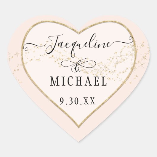 Elegant Eenvoudig Goud Glitter Ster Script Blush R Hart Sticker (Voorkant)