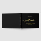 Elegant Eenvoudig Goud Script Zwart Bruiloft Gastenboek (Volledig)
