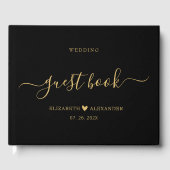 Elegant Eenvoudig Goud Script Zwart Bruiloft Gastenboek (Voorkant)