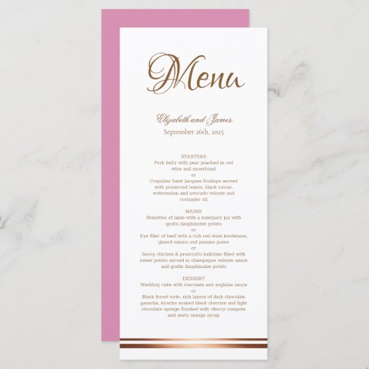 Elegant Eenvoudig Gouden Print Trouwmenu Menu (Voorkant / Achterkant)