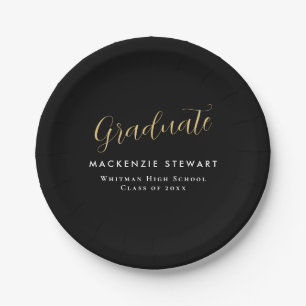 Elegant Eenvoudig Gouden Script Afstuderen Zwart Papieren Bordje