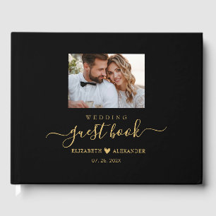 Elegant eenvoudig gouden script bruiloft gastenboe gastenboek