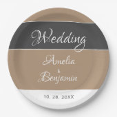 Elegant Eenvoudig Grijs Beige Script Bruiloft Papieren Bordje (Voorkant)