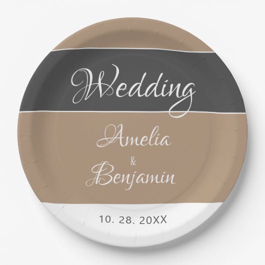 Elegant Eenvoudig Grijs Beige Script Bruiloft Papieren Bordje (Voorkant)