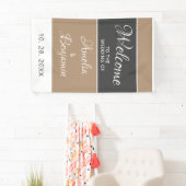Elegant Eenvoudig Grijs Beige Script Bruiloft Welk Spandoek (Insitu)