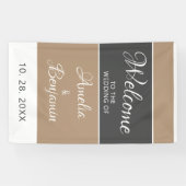 Elegant Eenvoudig Grijs Beige Script Bruiloft Welk Spandoek (Horizontaal)