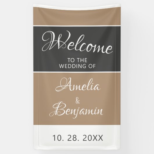 Elegant Eenvoudig Grijs Beige Script Bruiloft Welk Spandoek (Verticaal)