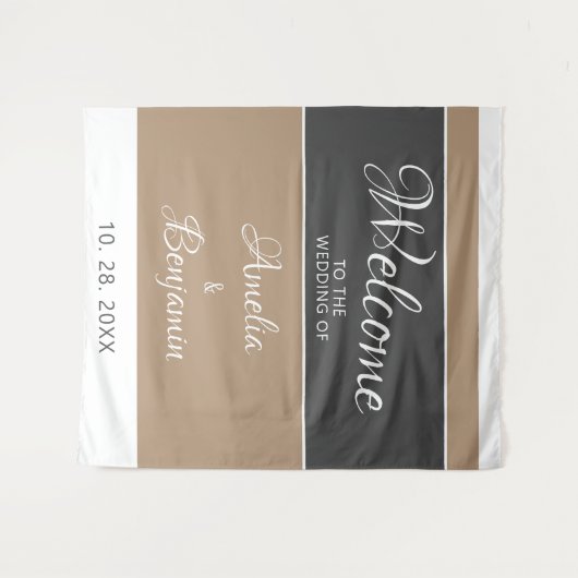 Elegant Eenvoudig Grijs Beige Script Bruiloft Welk Wandkleed (Voorkant (horizontaal))