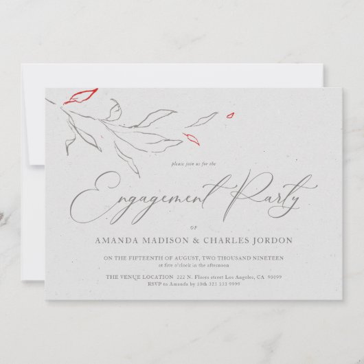 Elegant eenvoudig grijs en rode bloemen Engagement Kaart (Voorkant)