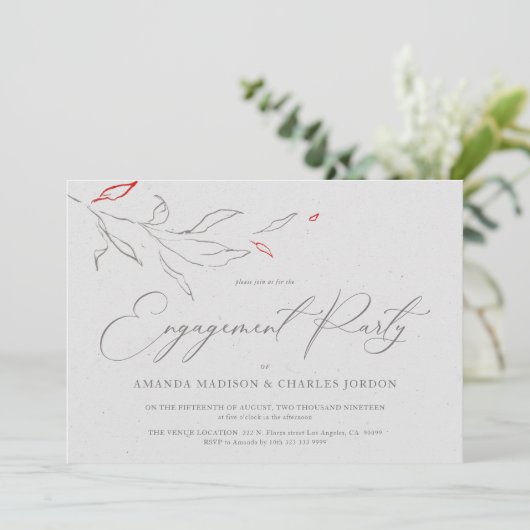 Elegant eenvoudig grijs en rode bloemen Engagement Kaart (Staand voorkant)