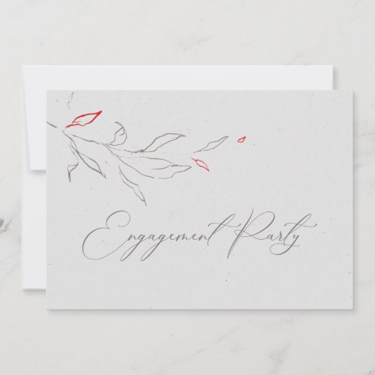 Elegant eenvoudig grijs en rode bloemen Engagement Kaart (Achterkant)