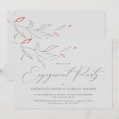 Elegant eenvoudig grijs en rode bloemen Engagement Kaart (Voorkant / Achterkant)