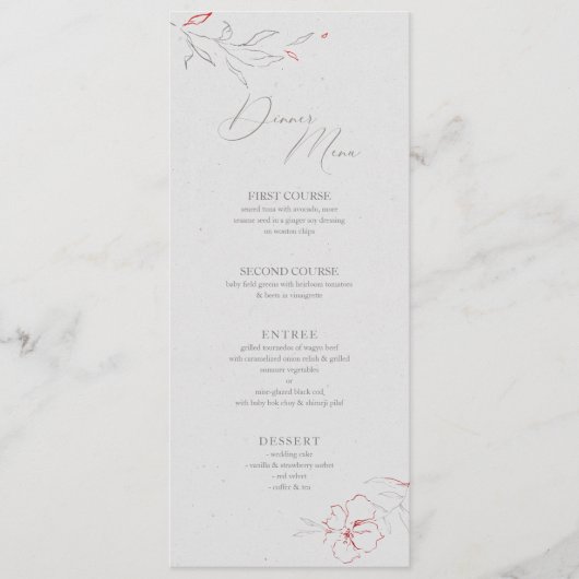 Elegant eenvoudig grijs en rode bloemen Menu (Voorkant)