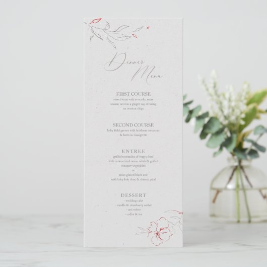 Elegant eenvoudig grijs en rode bloemen Menu (Staand voorkant)