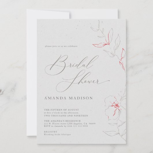 Elegant eenvoudig grijs en rood Vrijgezellenfeest Kaart (Voorkant)