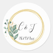 Elegant Eenvoudig Groen Eucalyptus Bruiloft Ronde Sticker (Voorkant)