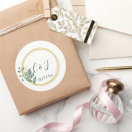 Elegant Eenvoudig Groen Eucalyptus Bruiloft Ronde Sticker (Geschenken)