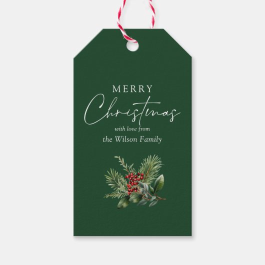 Elegant eenvoudig groen kerstgroen cadeaulabel (Voorkant)