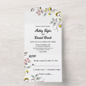 Elegant eenvoudig groen Roos Boho bloemenbruiloft All In One Uitnodiging (Binnen)