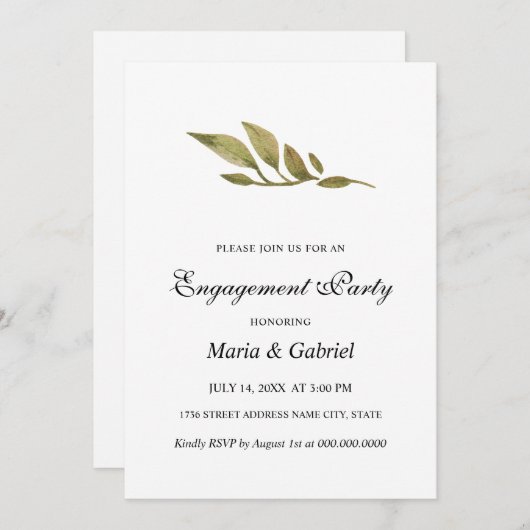 Elegant eenvoudig. Groene bladeren Engagement Part Kaart (Voorkant / Achterkant)