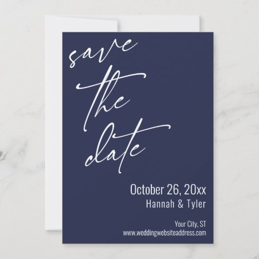 Elegant eenvoudig handschrift navyblauw save the date (Voorkant)