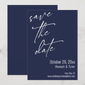 Elegant eenvoudig handschrift navyblauw save the date (Voorkant / Achterkant)