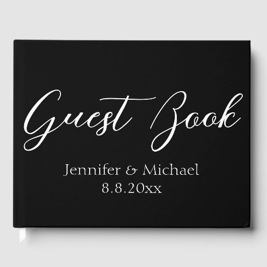 Elegant eenvoudig handschrift zwart wit bruiloft gastenboek (Voorkant)