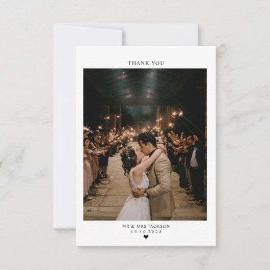 Elegant eenvoudig hart met foto Wedding Bedankkaart (Voorkant)