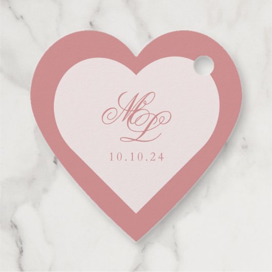 Elegant Eenvoudig Hart Roze Monogram Label (Achterkant)