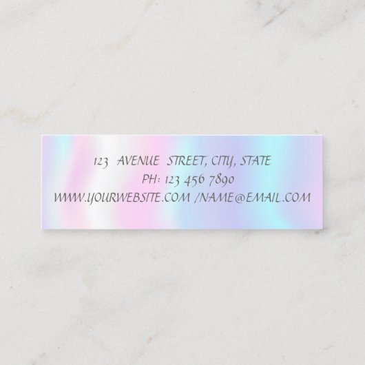 Elegant eenvoudig, holografisch, zilver glitter-li mini visitekaartje (Achterkant)