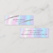 Elegant eenvoudig, holografisch, zilver glitter-li mini visitekaartje (Voorkant / Achterkant)