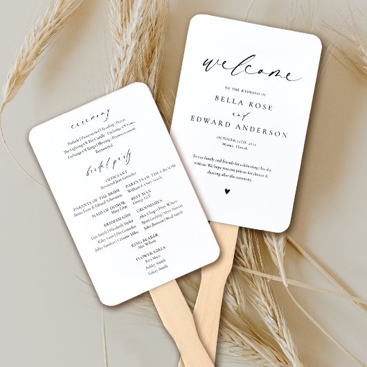 Elegant eenvoudig huwelijksprogramma handwaaier