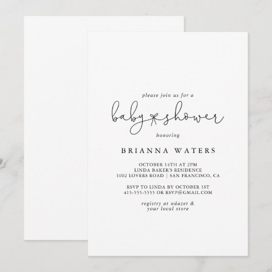 Elegant eenvoudig kalligrafie Baby shower Kaart (Voorkant / Achterkant)