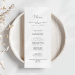 Elegant Eenvoudig Kalligrafie Diner Menu<br><div class="desc">Deze elegante eenvoudige kalligrafie diner menukaart is perfect voor een rustieke bruiloft. Het eenvoudige en elegante ontwerp heeft klassieke en fancy scripttypografie in zwart-wit. Dit menu kan worden gebruikt voor een huwelijksreceptie,  repetitiediner,  vrijgezellenfeest of een evenement.</div>