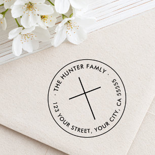 Elegant eenvoudig kruis christelijk retouradres rubberstempel
