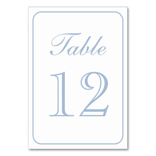 Elegant Eenvoudig Lichtblauw Wit Tafelnummer (Voorkant)
