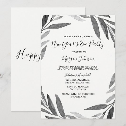 Elegant Eenvoudig Manuscript Nieuwe Jaren Eve Part Kaart (Voorkant / Achterkant)