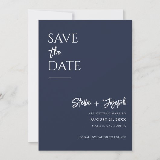 Elegant Eenvoudig Marine Blauw Modern Chique Foto  Save The Date (Voorkant)