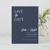 Elegant Eenvoudig Marine Blauw Modern Chique Foto  Save The Date (Staand voorkant)