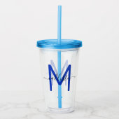 Elegant Eenvoudig Marine Blauw Wit Monogram Acryl Drinkbeker (Voorkant)