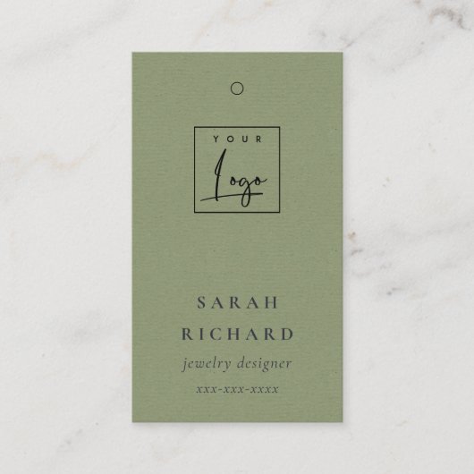 Elegant Eenvoudig Minimaal Kraft Groene Logo Prijs Visitekaartje (Voorkant)