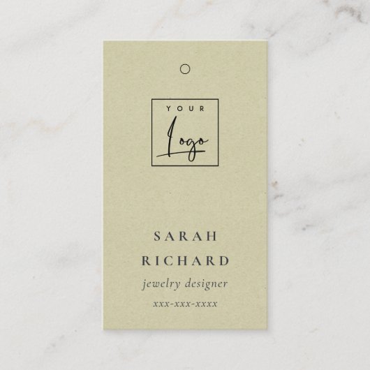 Elegant Eenvoudig Minimaal Kraft Wit Logo Prijs La Visitekaartje (Voorkant)