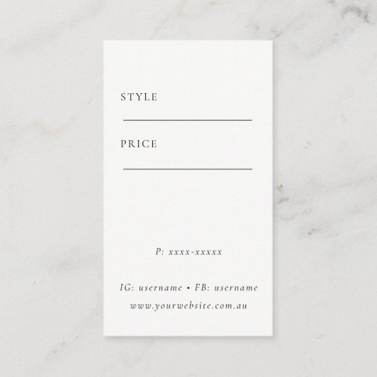 Elegant eenvoudig Minimaal Wit Logo Prijs Label (Achterkant)