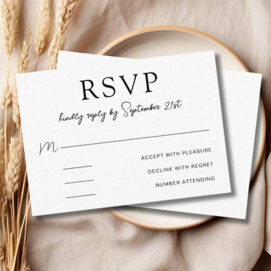 Elegant Eenvoudig Minimalistisch Zwart-wit RSVP Kaartje