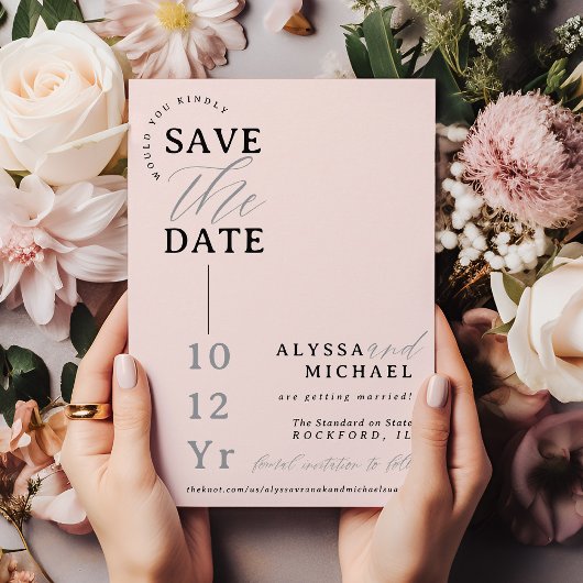 Elegant Eenvoudig Modern Blush Roze Foto Bruiloft Save The Date