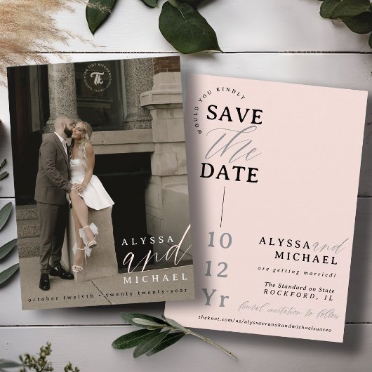 Elegant Eenvoudig Modern Blush Roze Foto Bruiloft Save The Date
