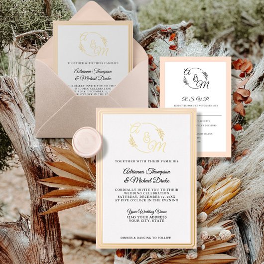 Elegant Eenvoudig Modern Blush Roze Gouden Folie B Folie Uitnodiging