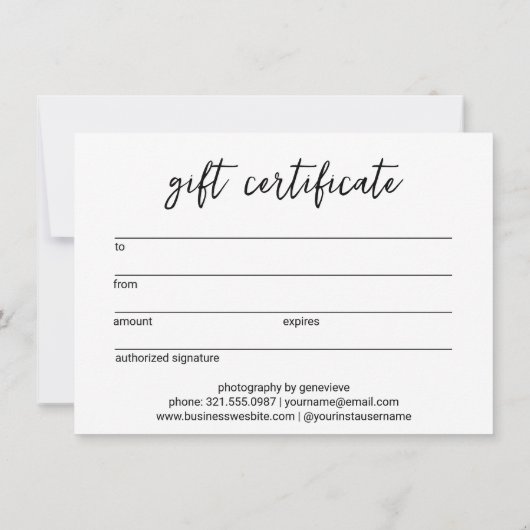 Elegant eenvoudig modern cadeaubon (Achterkant)